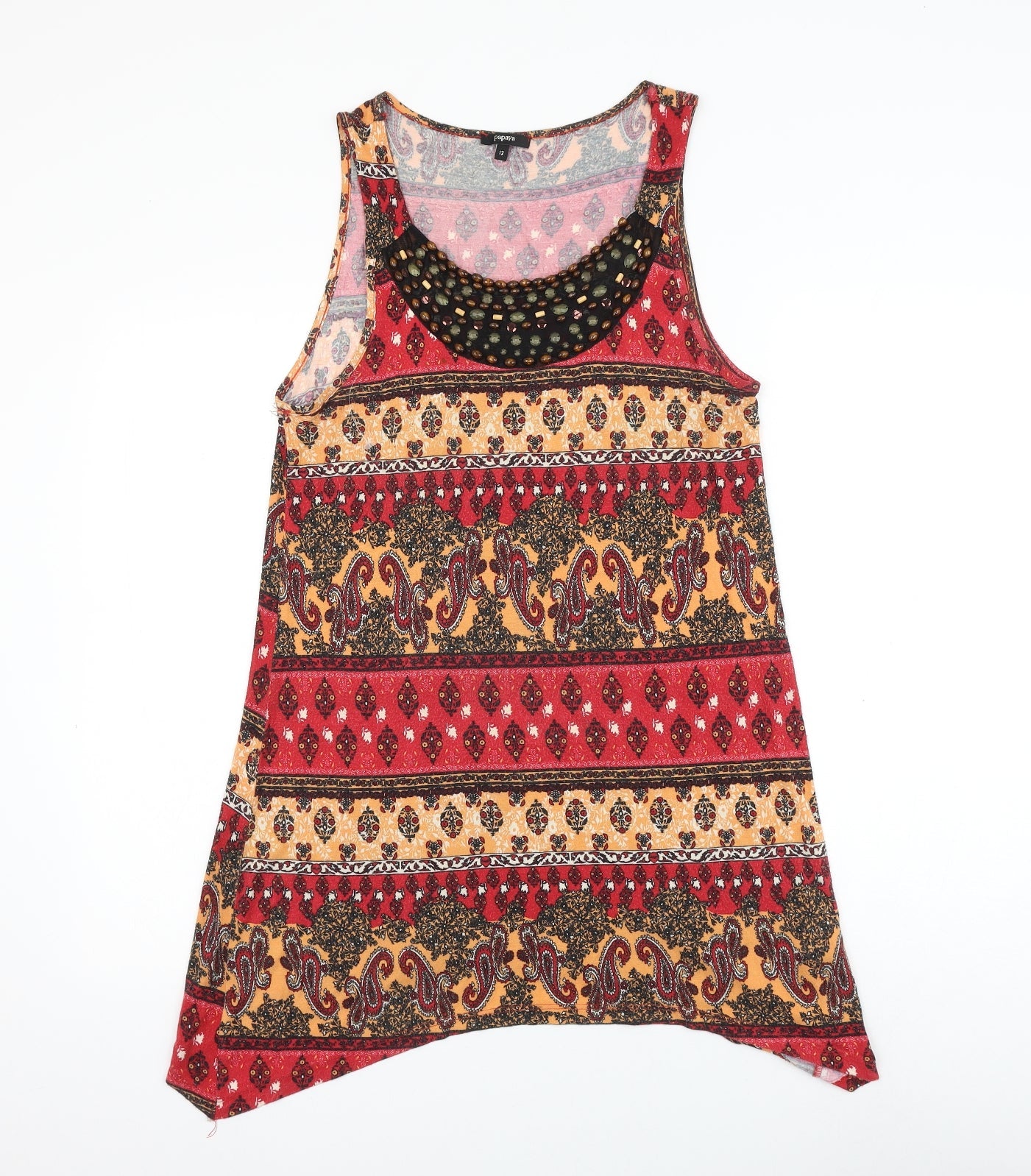 Papaya Womens Multicoloured Geometric Viscose Basic Blouse Size 12 Scoop Neck