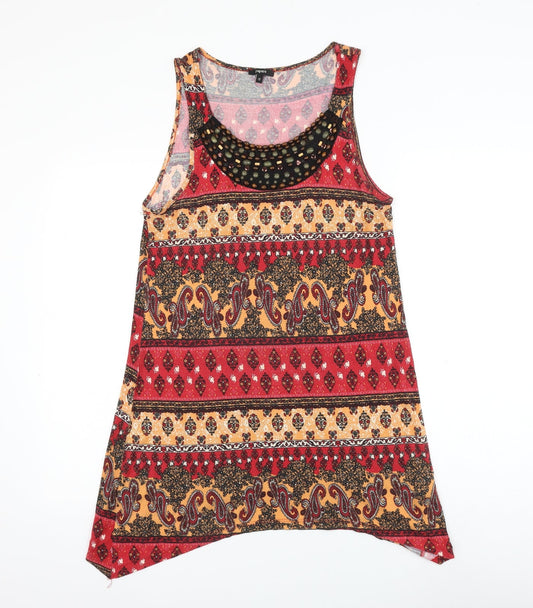 Papaya Womens Multicoloured Geometric Viscose Basic Blouse Size 12 Scoop Neck