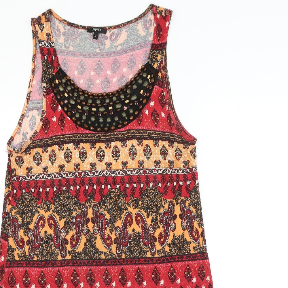 Papaya Womens Multicoloured Geometric Viscose Basic Blouse Size 12 Scoop Neck