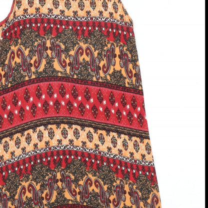 Papaya Womens Multicoloured Geometric Viscose Basic Blouse Size 12 Scoop Neck