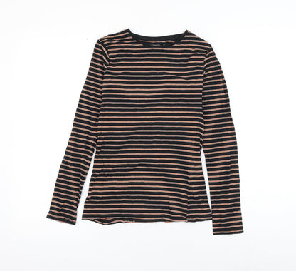 Primark Womens Black Striped Cotton Basic T-Shirt Size 4 Round Neck
