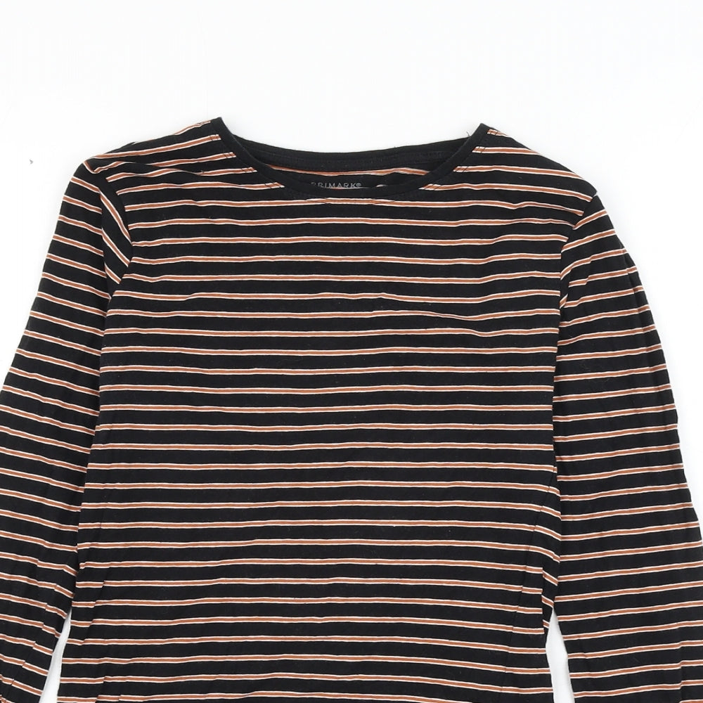 Primark Womens Black Striped Cotton Basic T-Shirt Size 4 Round Neck