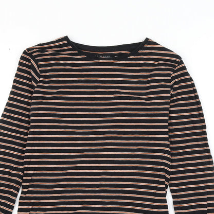 Primark Womens Black Striped Cotton Basic T-Shirt Size 4 Round Neck