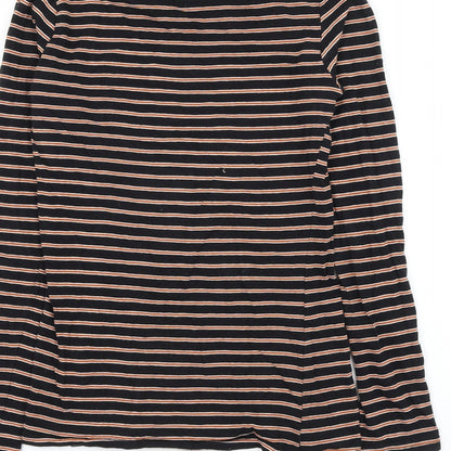 Primark Womens Black Striped Cotton Basic T-Shirt Size 4 Round Neck