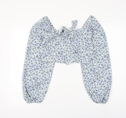 SheIn Womens Blue Fair Isle Polyester Cropped Blouse Size L V-Neck