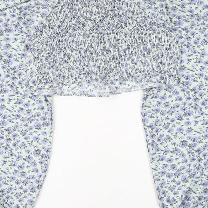 SheIn Womens Blue Fair Isle Polyester Cropped Blouse Size L V-Neck