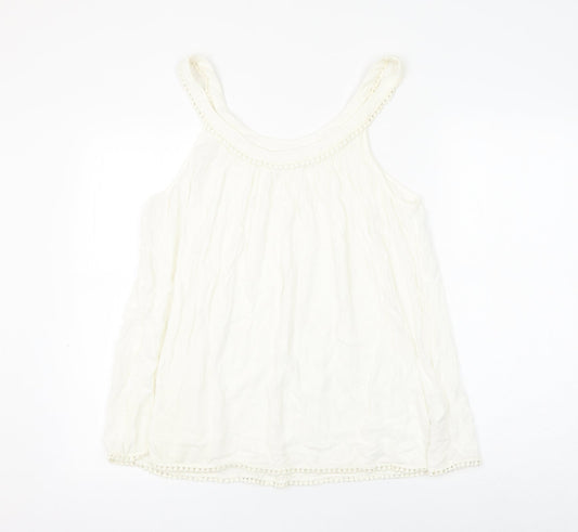 Bonmarché Womens White Viscose Basic Tank Size 18 Round Neck