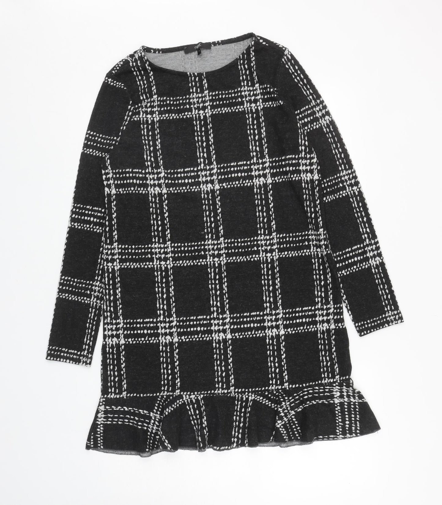 NEXT Womens Black Plaid Polyester A-Line Size 12 Boat Neck Pullover