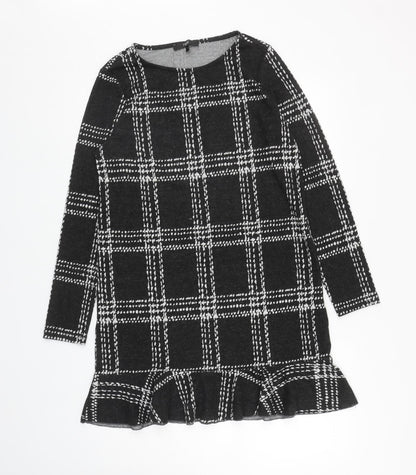 NEXT Womens Black Plaid Polyester A-Line Size 12 Boat Neck Pullover