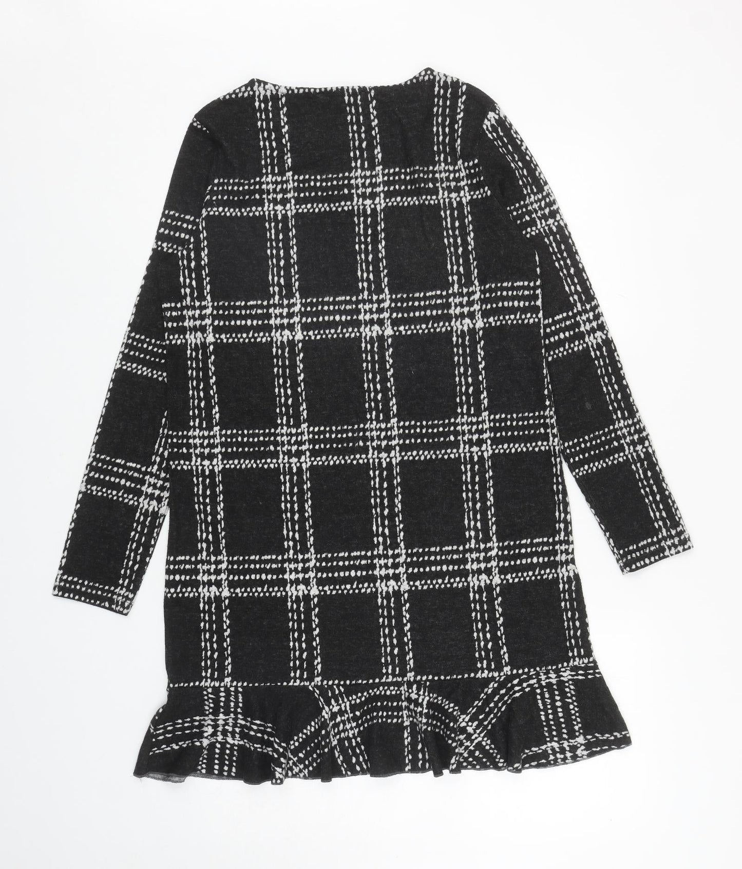 NEXT Womens Black Plaid Polyester A-Line Size 12 Boat Neck Pullover