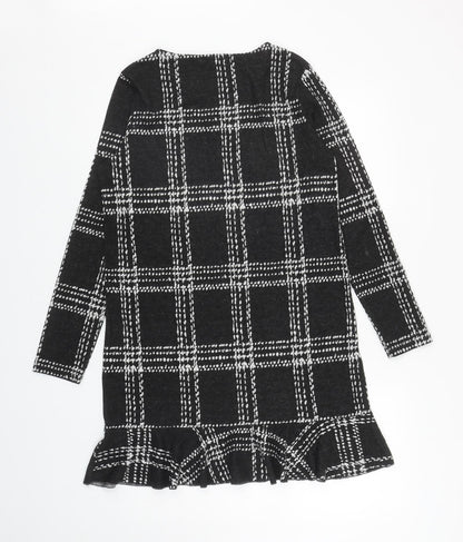 NEXT Womens Black Plaid Polyester A-Line Size 12 Boat Neck Pullover