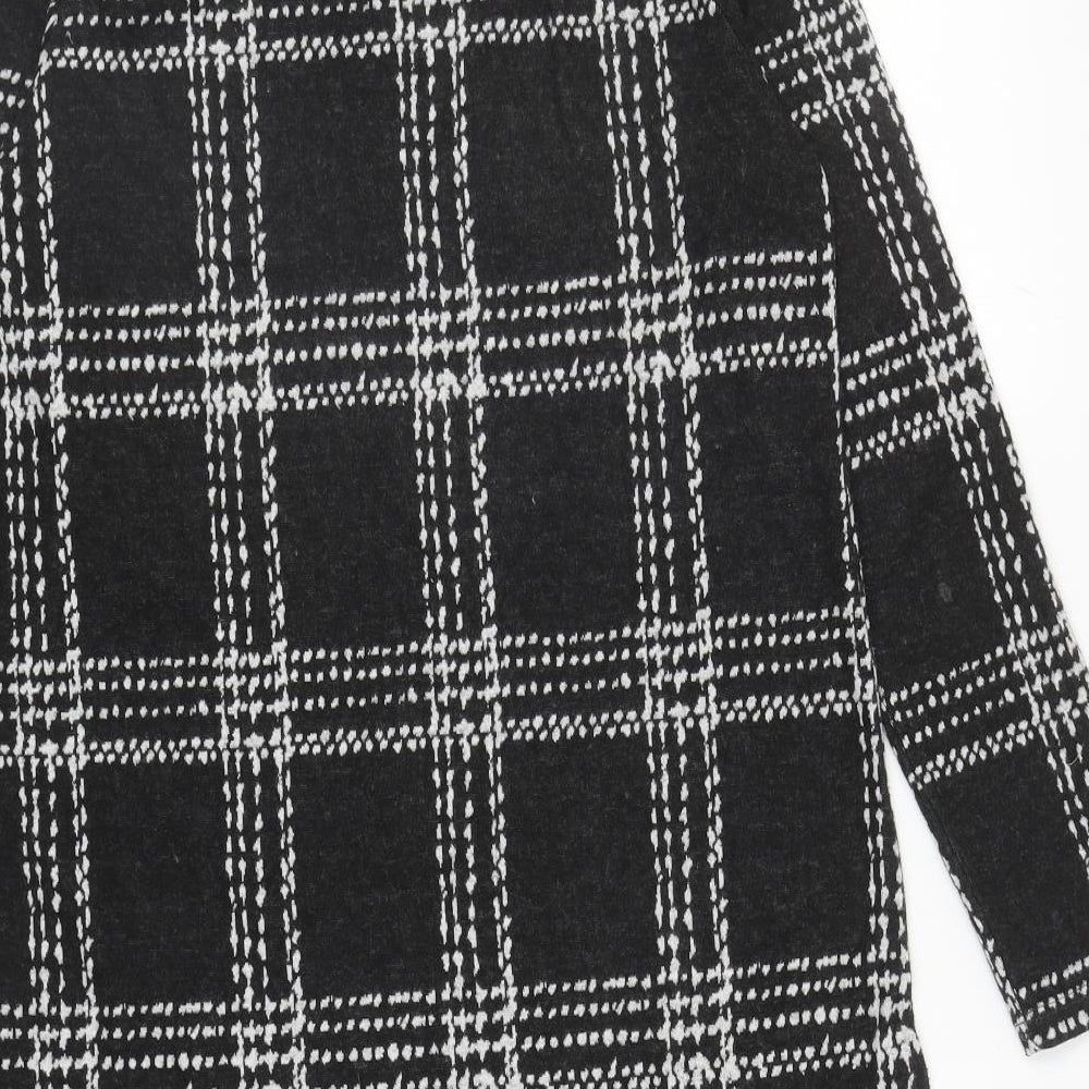 NEXT Womens Black Plaid Polyester A-Line Size 12 Boat Neck Pullover