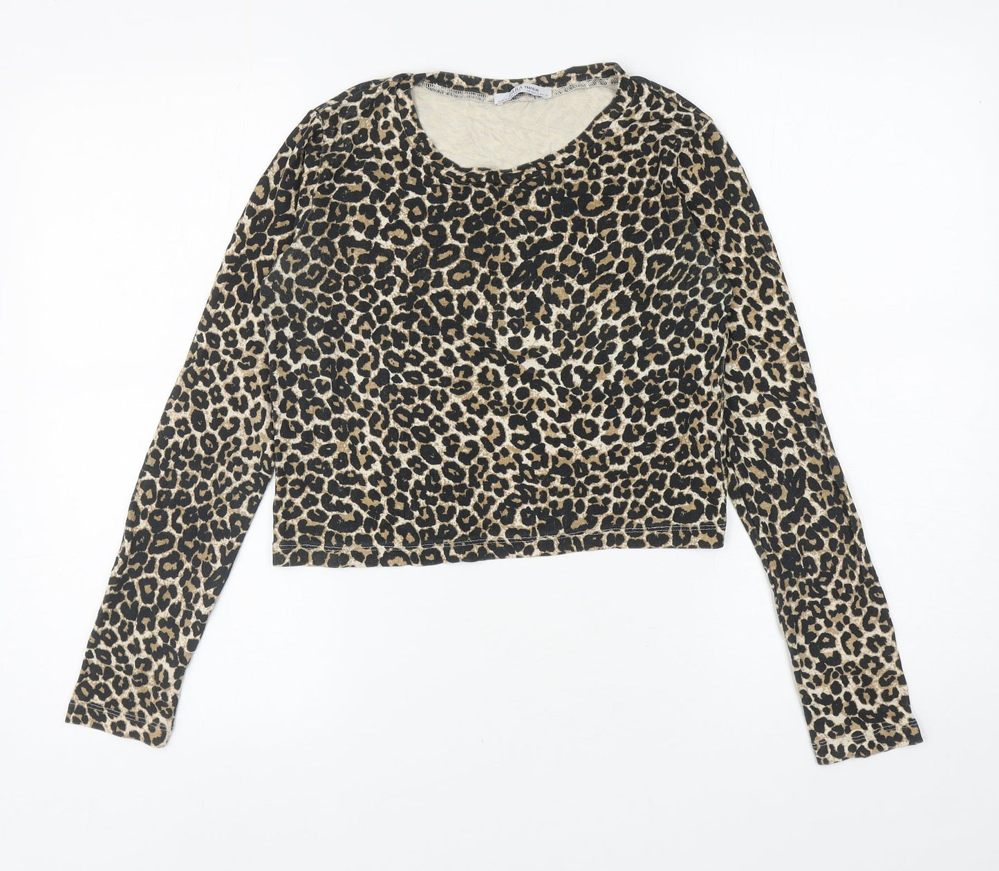 Womens UK Size M Zara Brown Cropped T-Shirt