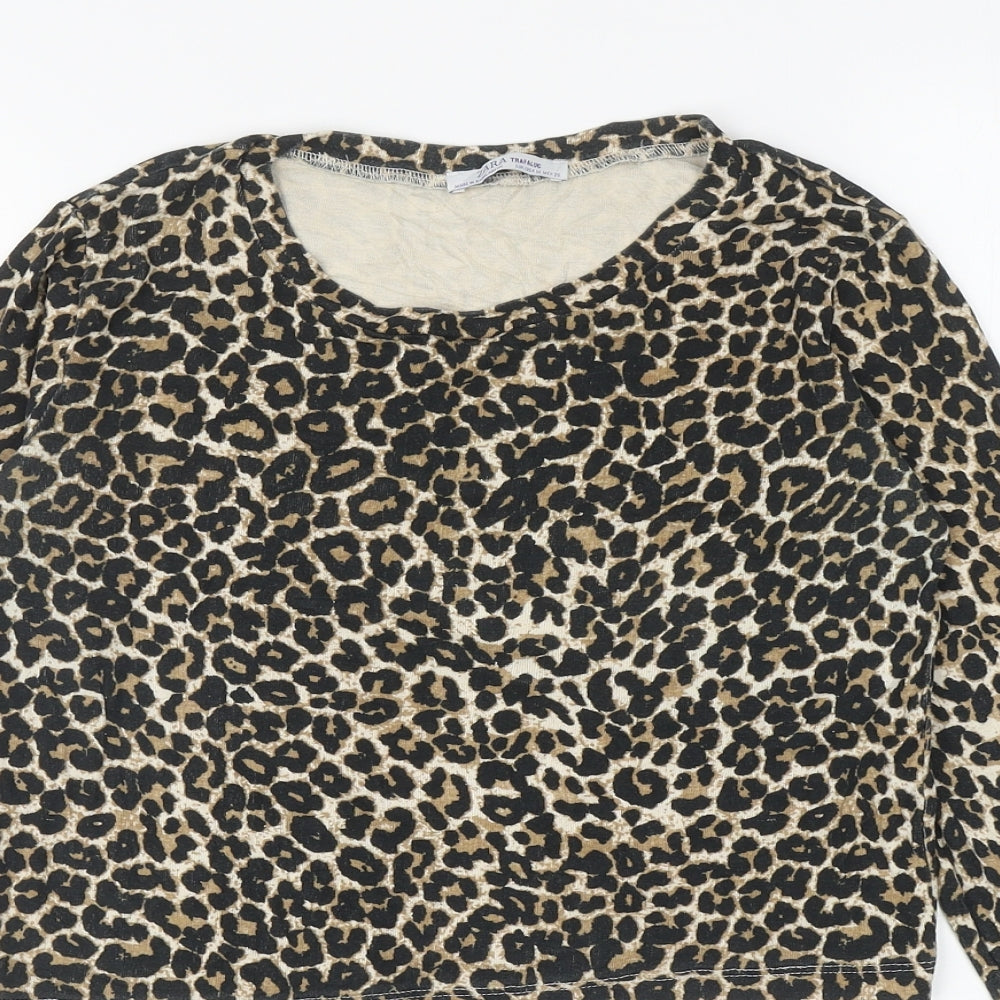 Womens UK Size M Zara Brown Cropped T-Shirt
