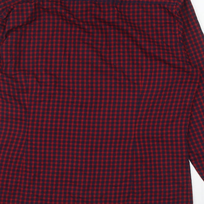 B&W Mens Red Check Cotton Button-Up Size 15.5 Collared Button