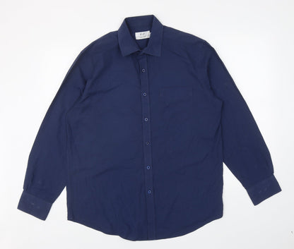 F&F Mens Blue Polyester Button-Up Size 42 Collared Button