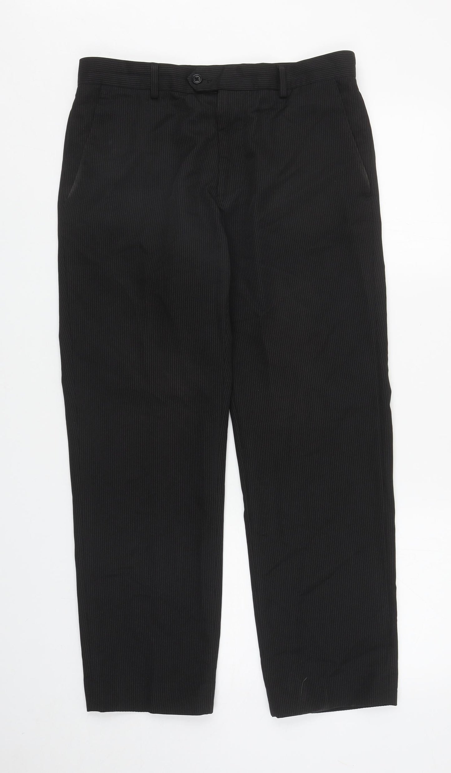 F&F Mens Black Striped Polyester Dress Pants Trousers Size 32 in L29 in Regular Zip