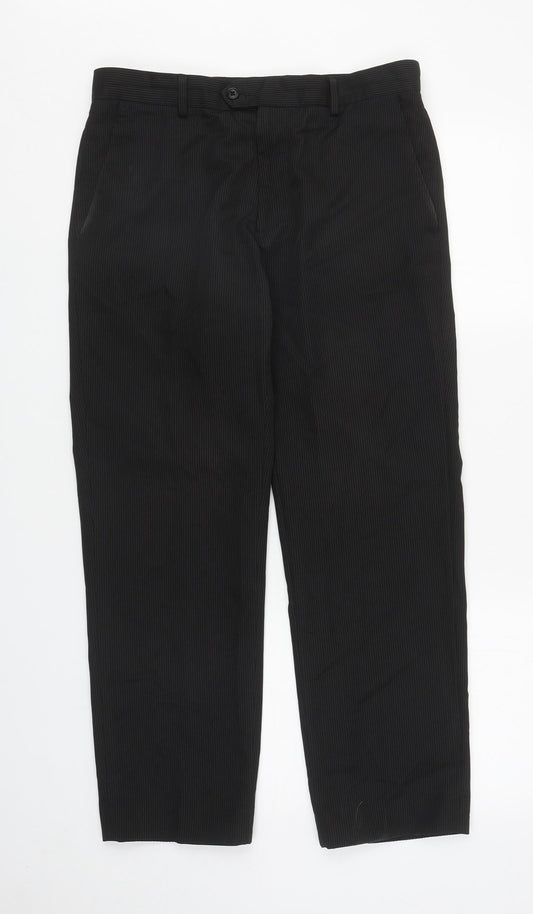 F&F Mens Black Striped Polyester Dress Pants Trousers Size 32 in L29 in Regular Zip