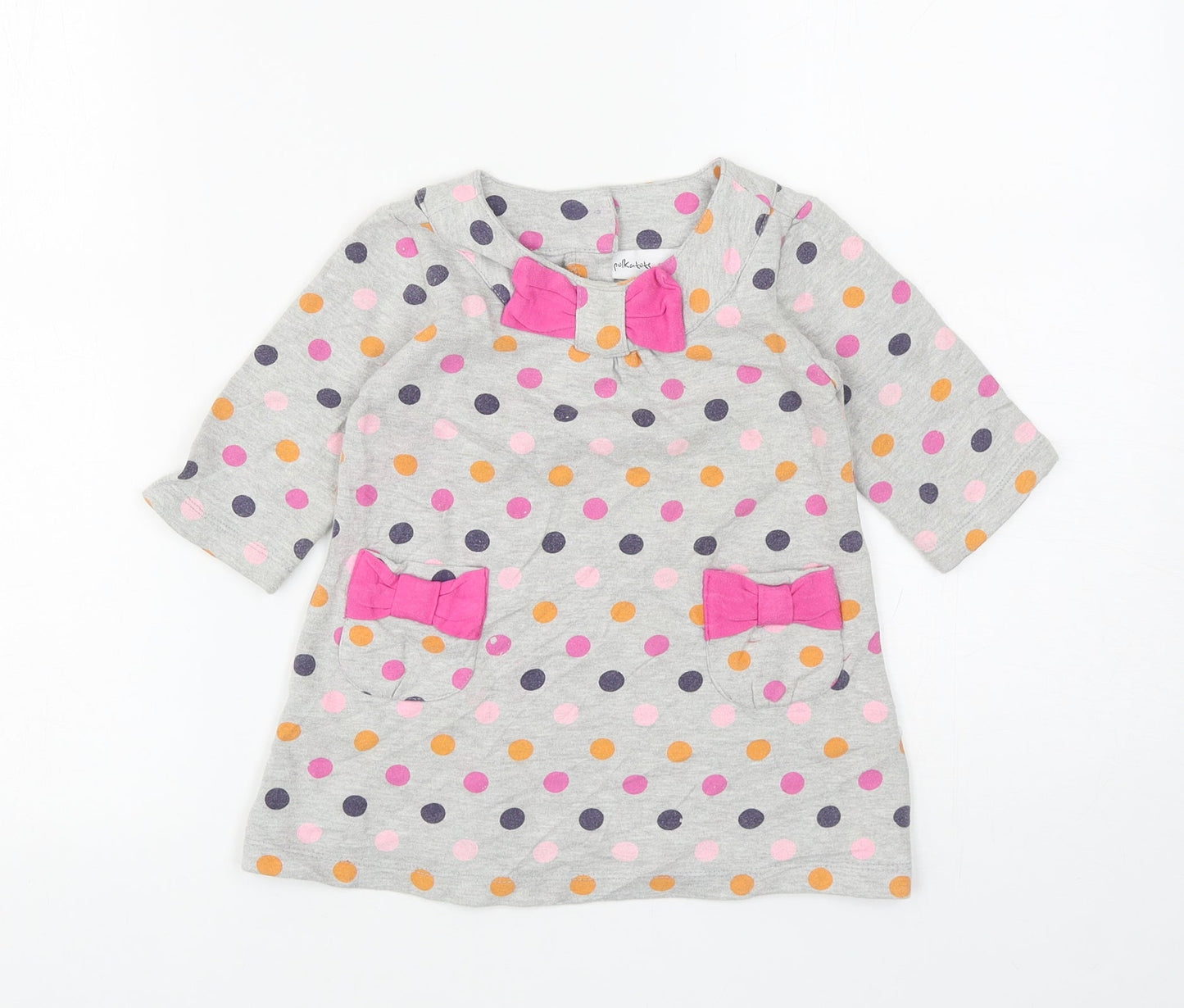 Polkatots Girls Grey Spotted Cotton Shift Size 2 Years Scoop Neck Button