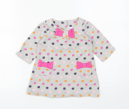 Polkatots Girls Grey Spotted Cotton Shift Size 2 Years Scoop Neck Button