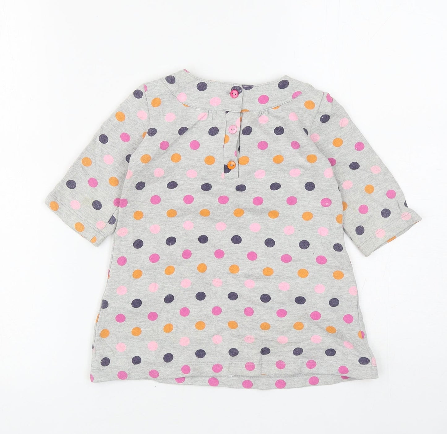 Polkatots Girls Grey Spotted Cotton Shift Size 2 Years Scoop Neck Button