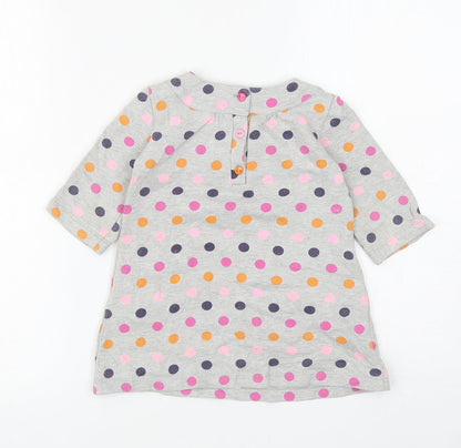 Polkatots Girls Grey Spotted Cotton Shift Size 2 Years Scoop Neck Button