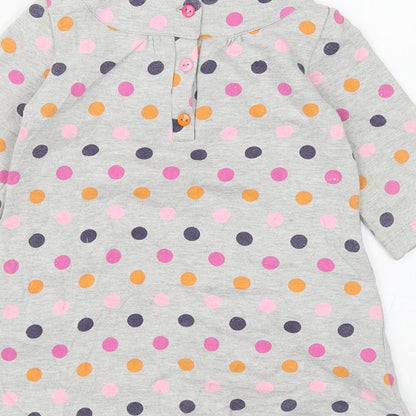 Polkatots Girls Grey Spotted Cotton Shift Size 2 Years Scoop Neck Button