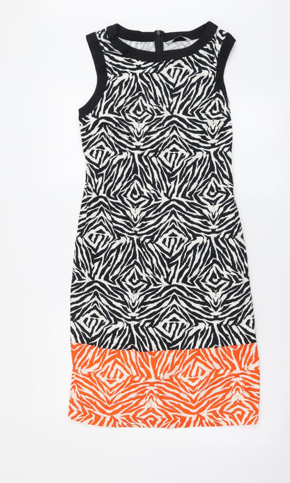 George Womens Multicoloured Animal Print Cotton Shift Size 10 Boat Neck Zip - Zebra pattern