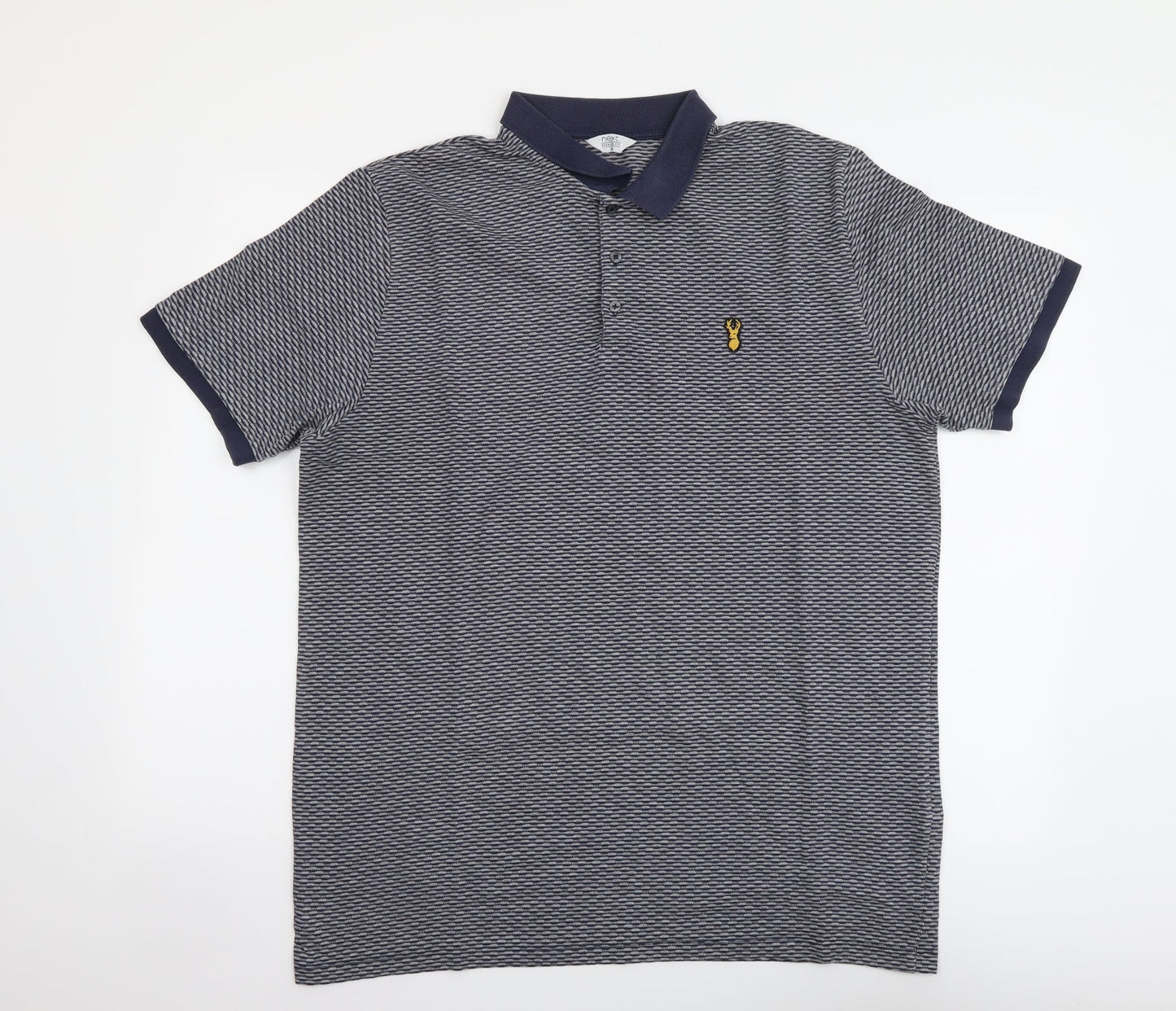 NEXT Mens Blue Geometric Cotton Polo Size XL Collared Pullover