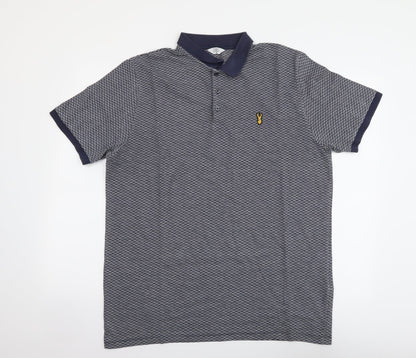 NEXT Mens Blue Geometric Cotton Polo Size XL Collared Pullover