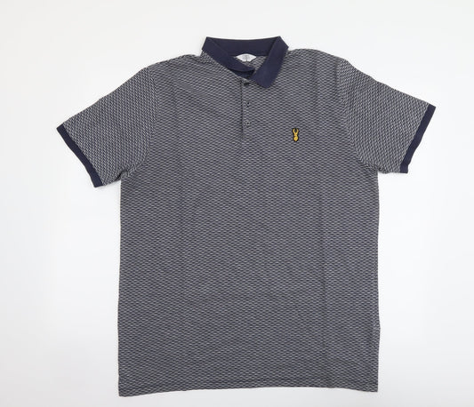 NEXT Mens Blue Geometric Cotton Polo Size XL Collared Pullover