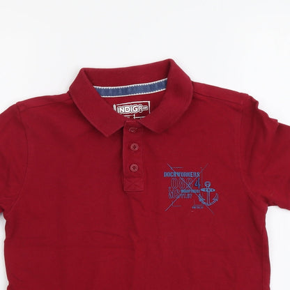 Marks and Spencer Boys Red Cotton Basic Polo Size 9-10 Years Collared Pullover