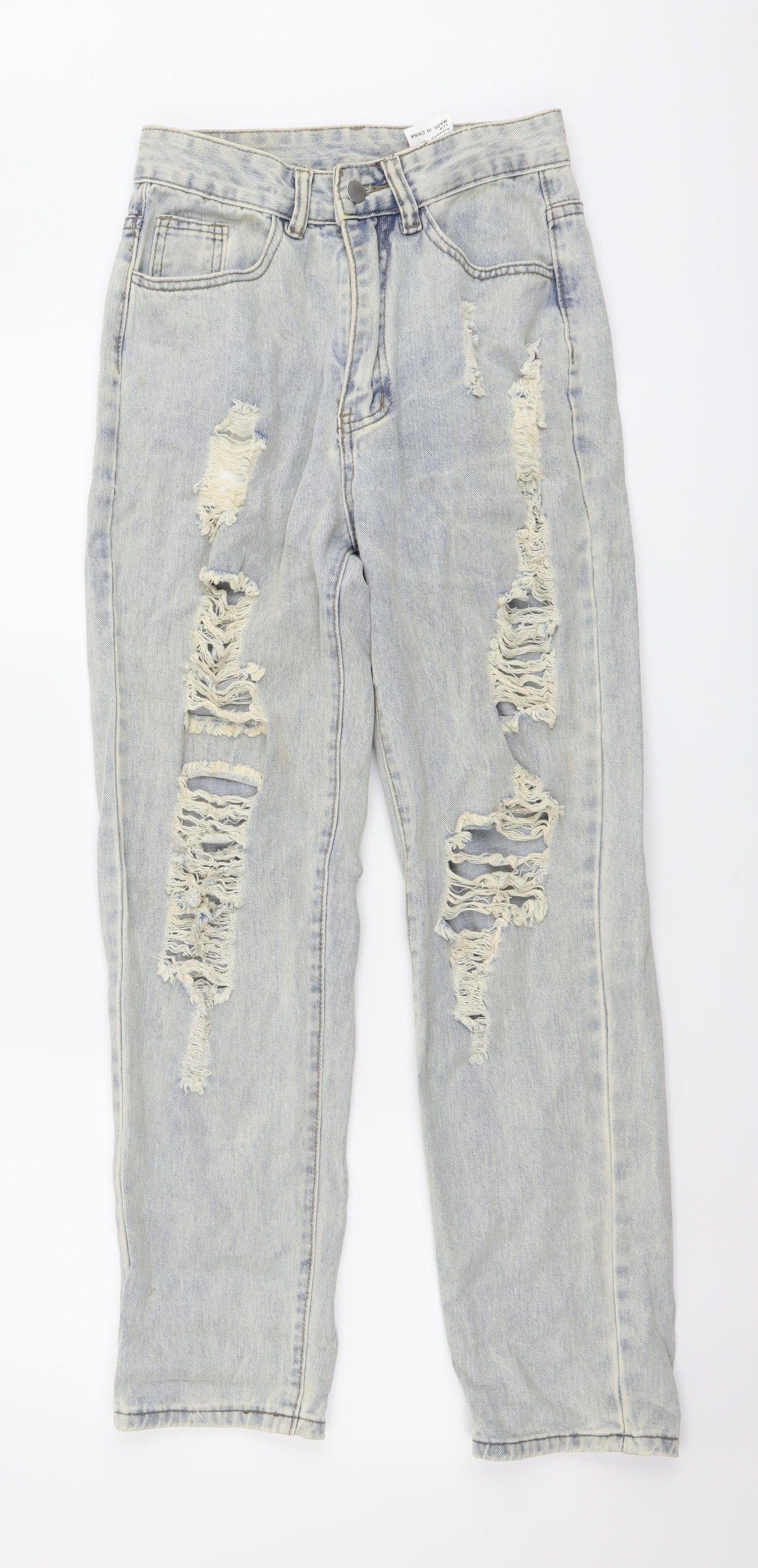 SheIn Womens Blue Cotton Boyfriend Jeans Size XS L27 in Regular Button - Distressed Look