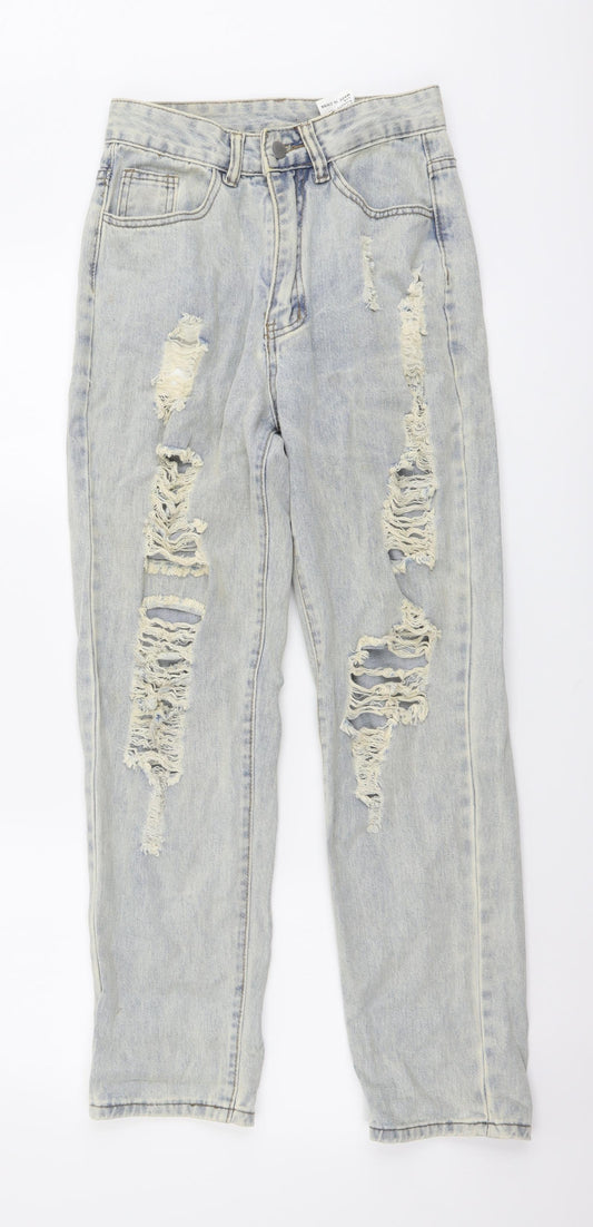 SheIn Womens Blue Cotton Boyfriend Jeans Size XS L27 in Regular Button - Distressed Look