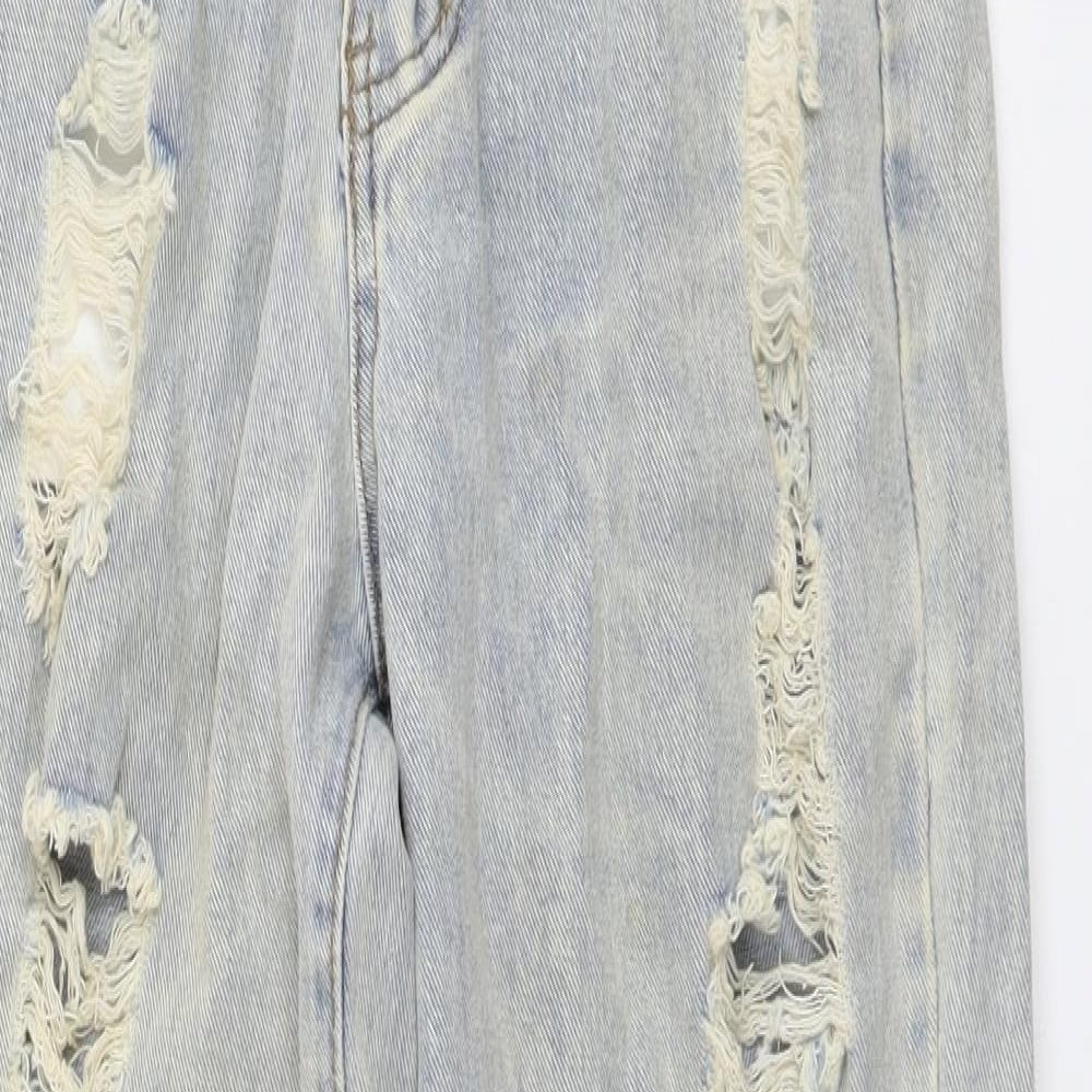 SheIn Womens Blue Cotton Boyfriend Jeans Size XS L27 in Regular Button - Distressed Look