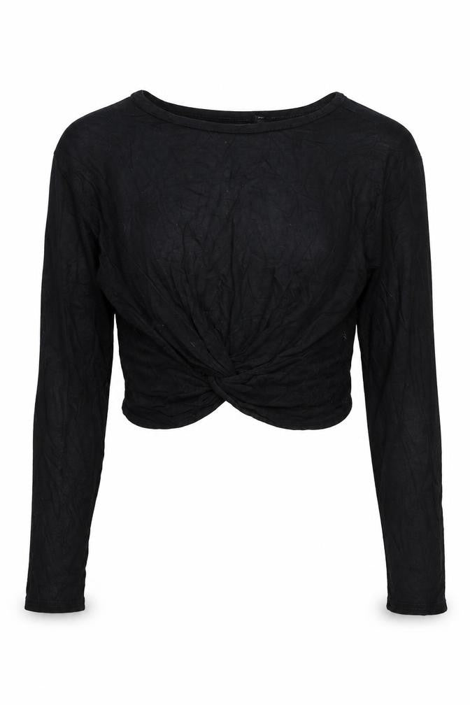 Womens UK Size 8 PRETTYLITTLETHING Black Cropped Blouse