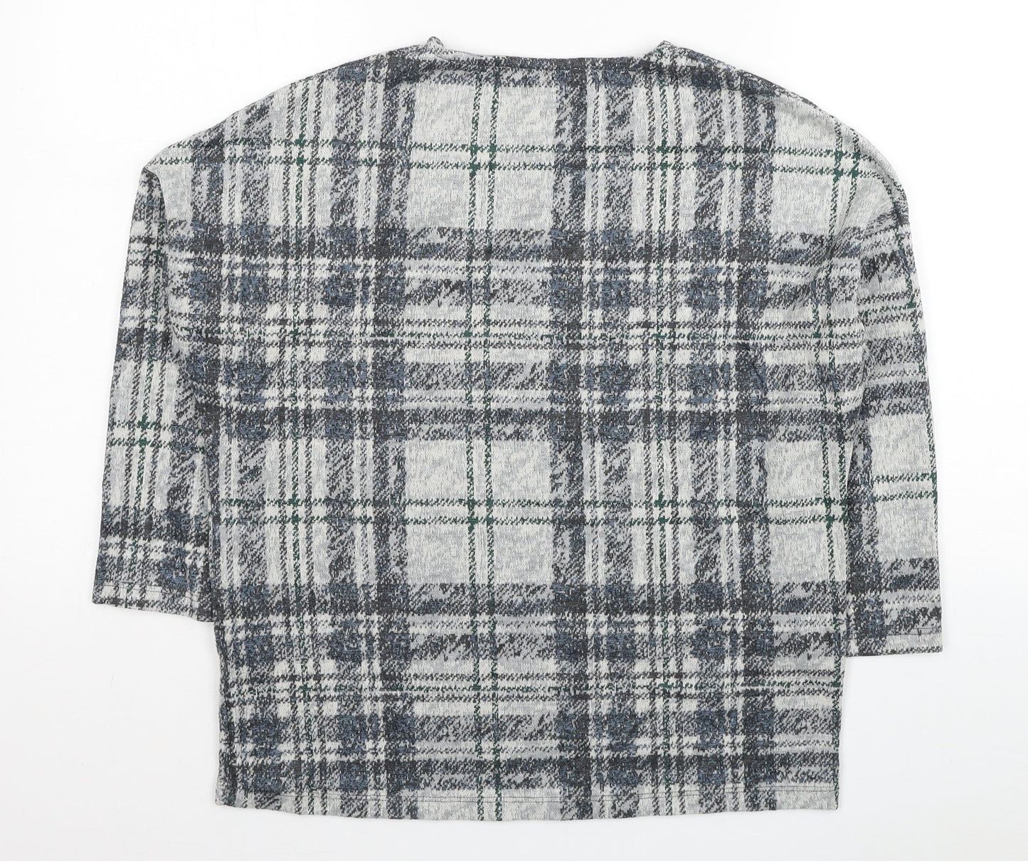 TU Womens Grey Plaid Polyester Basic Blouse Size 10 Round Neck