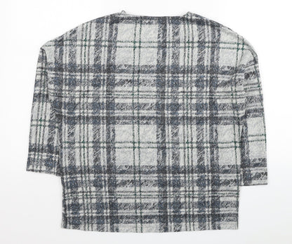 TU Womens Grey Plaid Polyester Basic Blouse Size 10 Round Neck