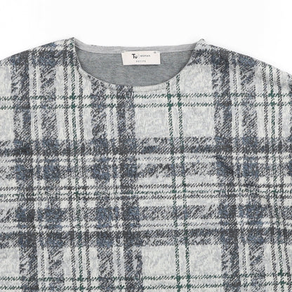 TU Womens Grey Plaid Polyester Basic Blouse Size 10 Round Neck