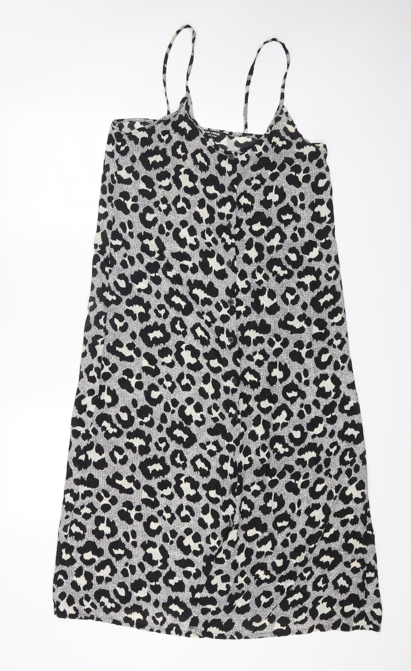Fashion Union Womens Grey Animal Print Polyester Maxi Size 10 Scoop Neck Button - Leopard Print