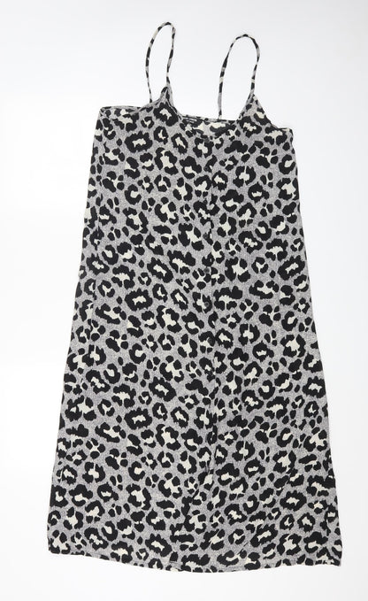 Fashion Union Womens Grey Animal Print Polyester Maxi Size 10 Scoop Neck Button - Leopard Print