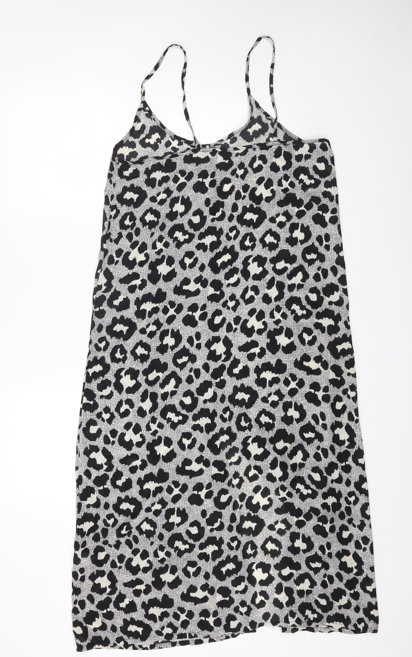 Fashion Union Womens Grey Animal Print Polyester Maxi Size 10 Scoop Neck Button - Leopard Print