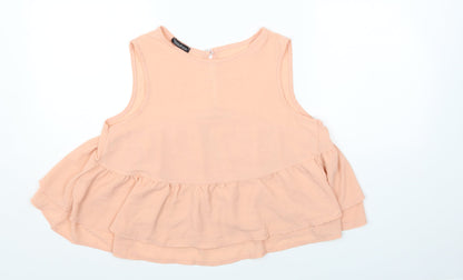 Boohoo Womens Pink Polyester Cropped Tank Size 8 Round Neck