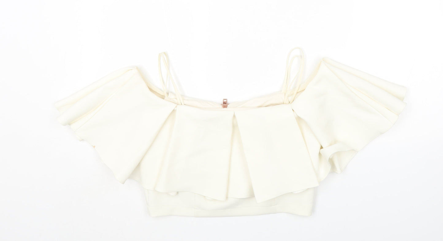 Womens UK Size 10 Topshop Ivory Cropped T-Shirt