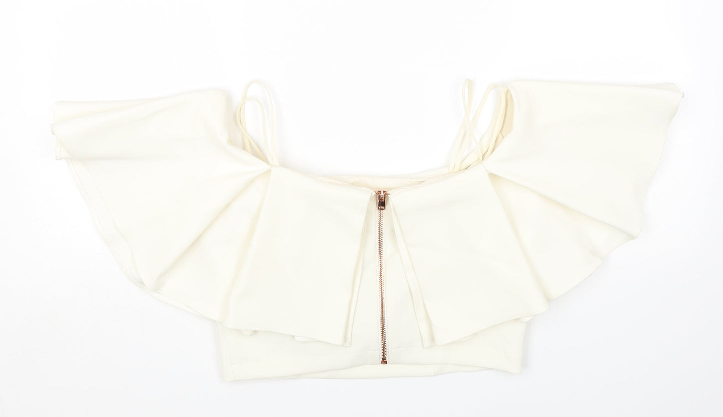 Womens UK Size 10 Topshop Ivory Cropped T-Shirt