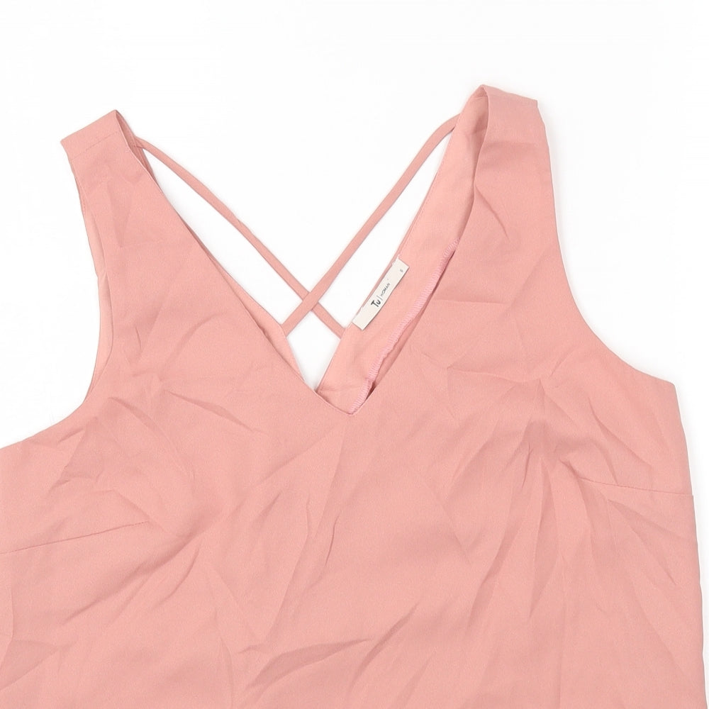 TU Womens Pink Polyester Basic Tank Size 8 V-Neck
