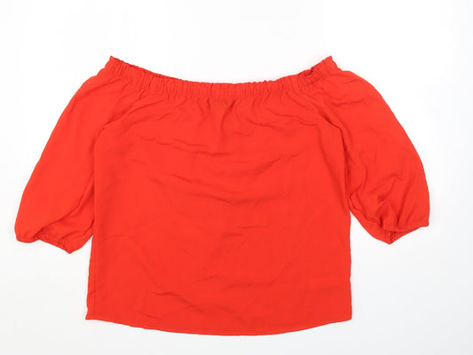 F&F Womens Red Polyester Basic T-Shirt Size 10 Off the Shoulder