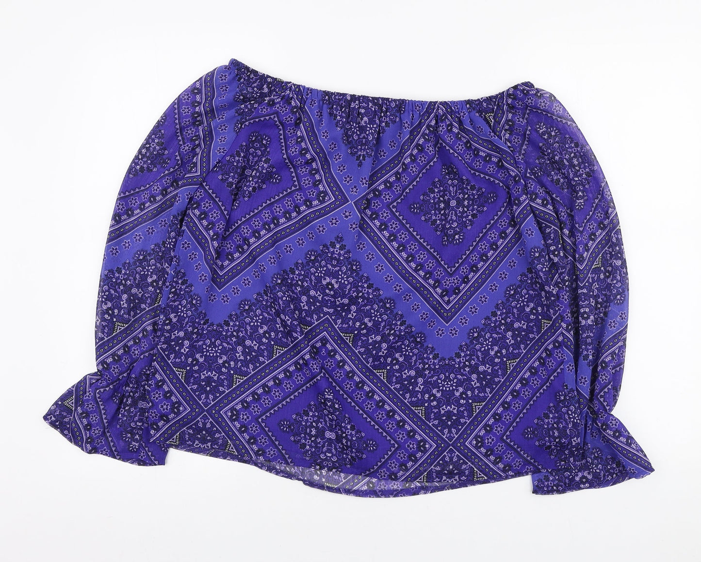 F&F Womens Purple Geometric Polyester Basic Blouse Size 12 Off the Shoulder