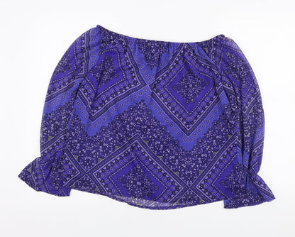 F&F Womens Purple Geometric Polyester Basic Blouse Size 12 Off the Shoulder