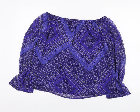 F&F Womens Purple Geometric Polyester Basic Blouse Size 12 Off the Shoulder